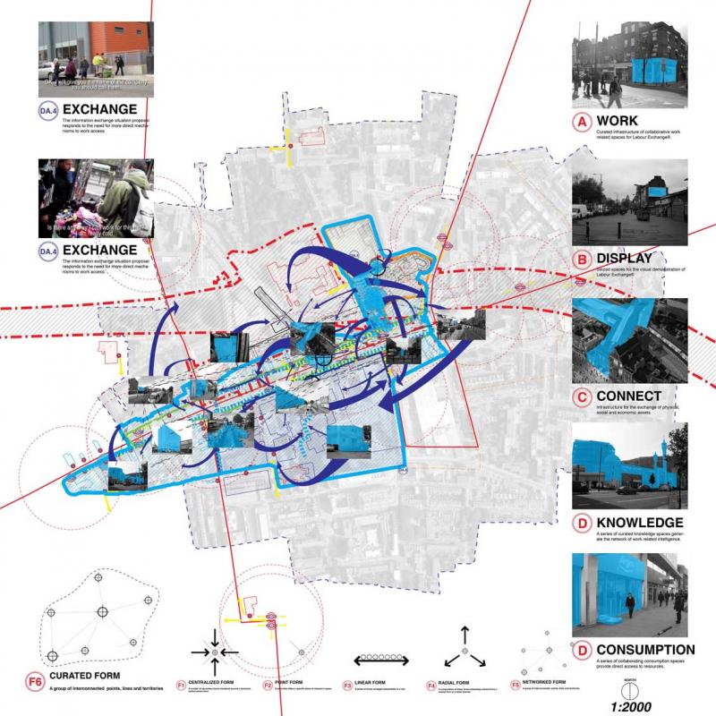The Exchange® network curates the possibilities of work around Crossrail’s statutory territory by including the key institutional forms of the area. 

Labour Exchange® is integrated into the local possibilities of work, as opposed to existing systems such as the Jobcentre Plus. 

Rather than acting as a mediating outsider, Labour Exchange® adapts the local work economy as its framework. 